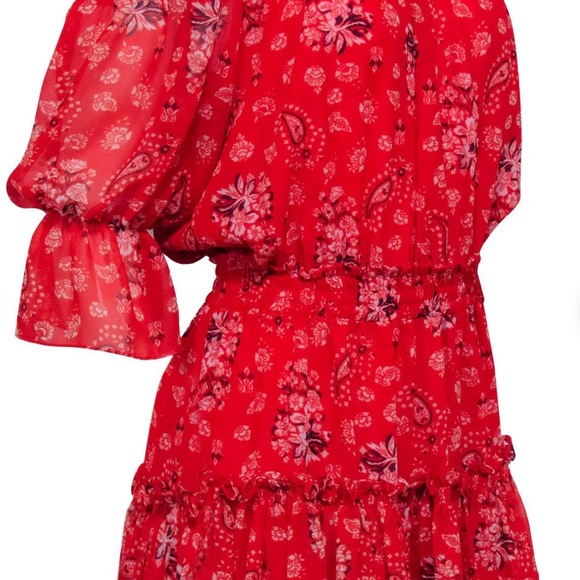 MISA Los Angeles - Off Shoulder Red Print Smocked Waist Mini Dress Small - Picture 4 of 4